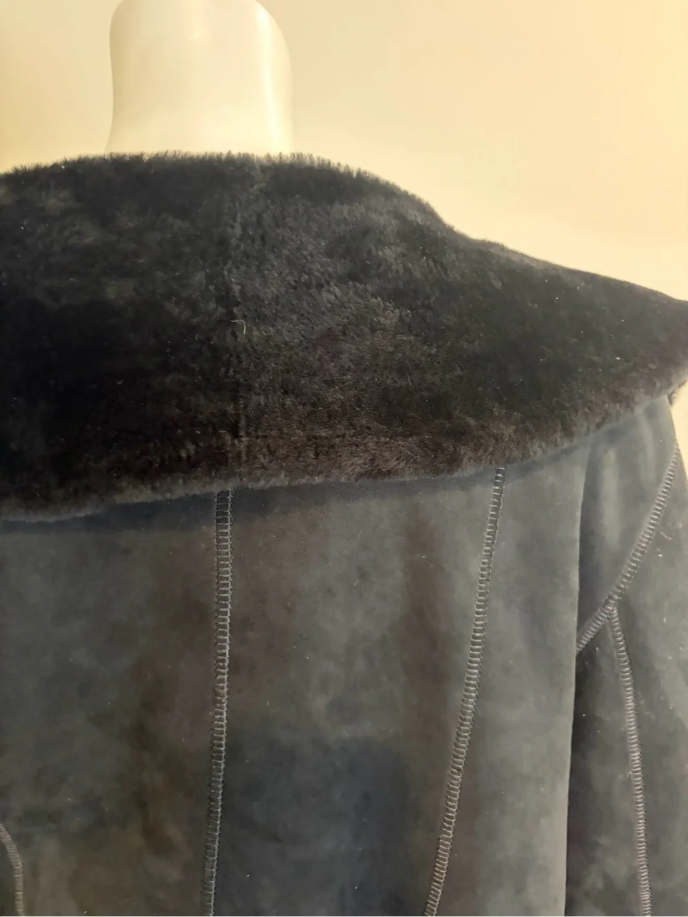 STEFANIA SARLE Black Genuine Nubuck Shearling Leather Button Up Coat